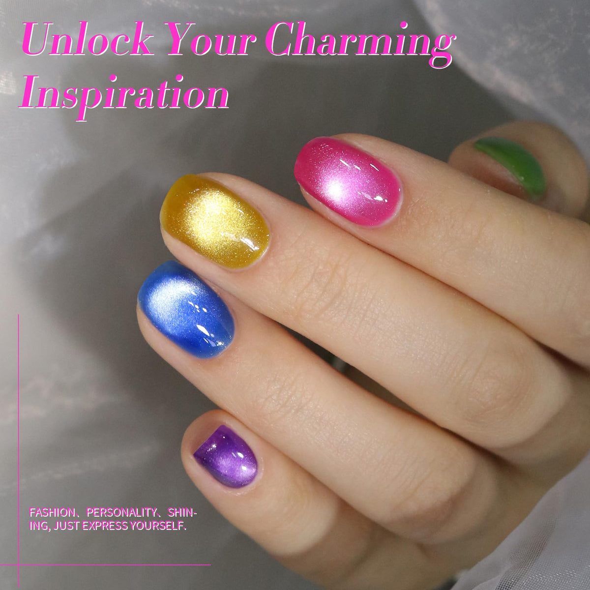 Born Pretty magnet held above wet gel creating a crisp cat-eye