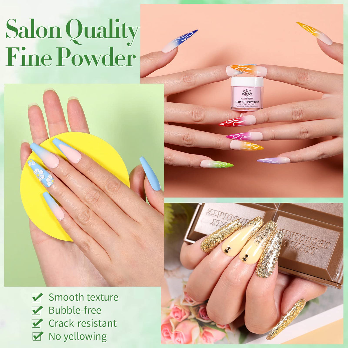 Born Pretty nail extension in use demonstrating fast lamp-free application