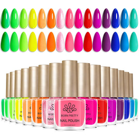 Born Pretty front packaging showing 15 neon polish bottles for bold manicures