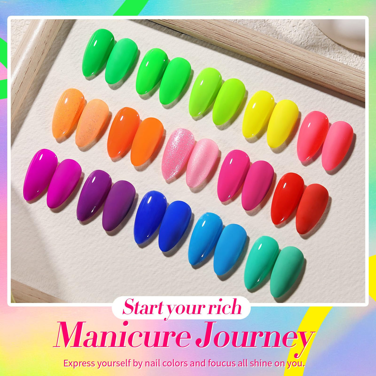Born Pretty swatch wheel displaying all 15 neon shades for color selection