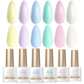 Born Pretty front packaging showing six pastel gel bottles, ideal gift presentation