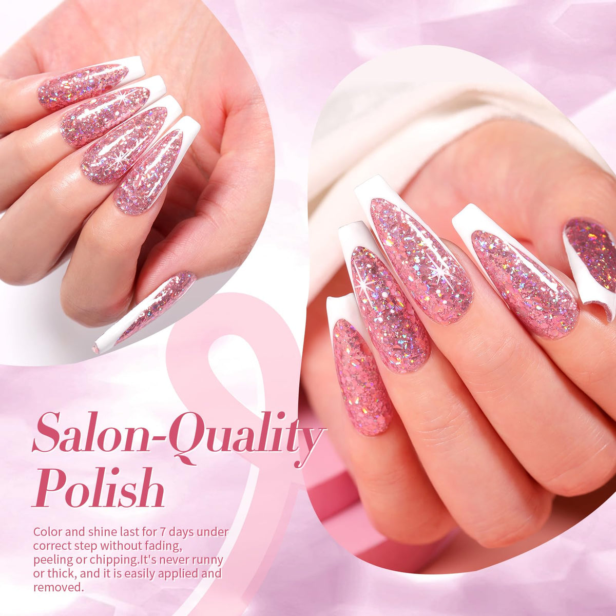 Born Pretty polish on finger displaying glossy rose gold shine and depth