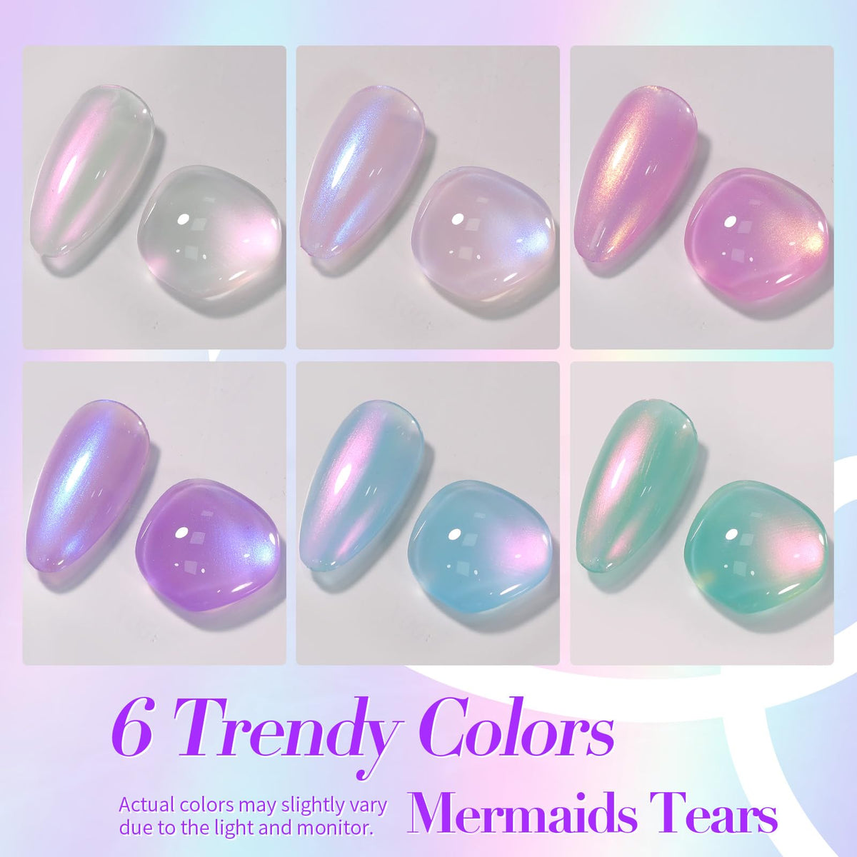 Born Pretty six bottles arranged to display the ombre pearl color range and versatility