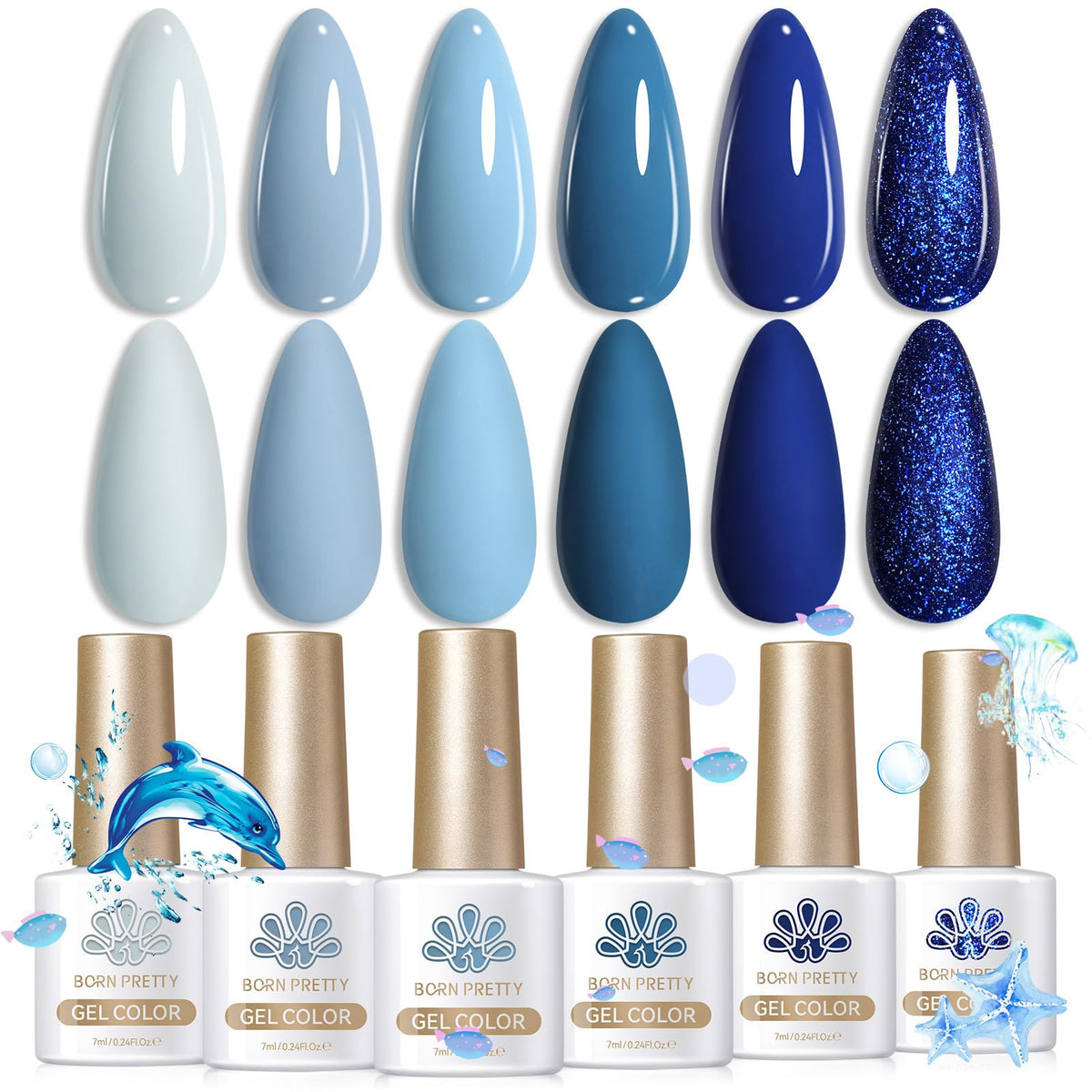 Born Pretty six shades laid out showing gradient options for easy styling