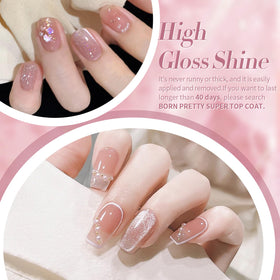 Born Pretty swatch on nails showing jelly pink shades and holographic shimmer for inspiration