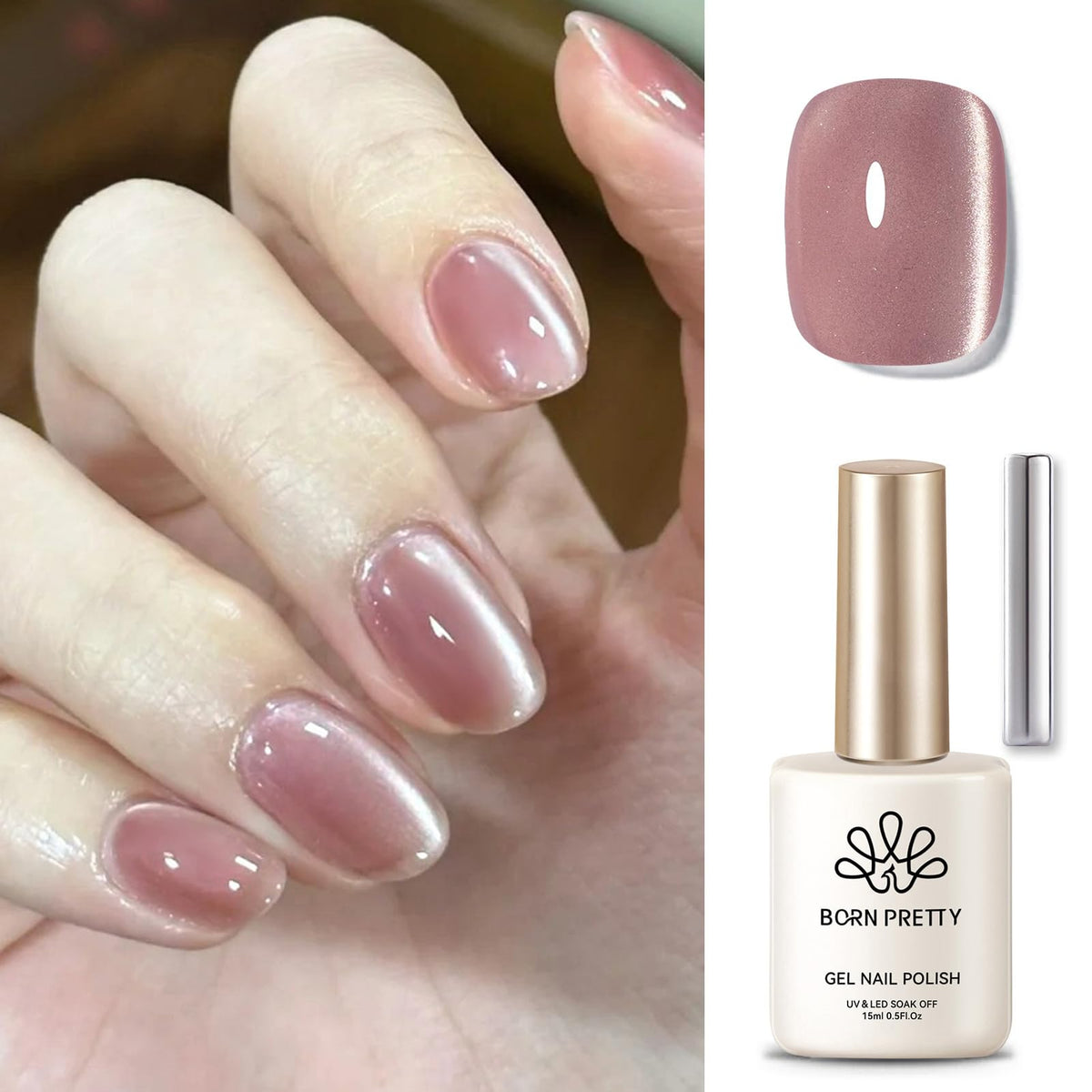 Born Pretty swatch on fingertips displaying multidimensional shimmer and lasting gloss