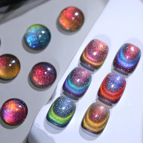 Born Pretty swatch panels on nail tips, displays chameleon color shift and holographic glitter