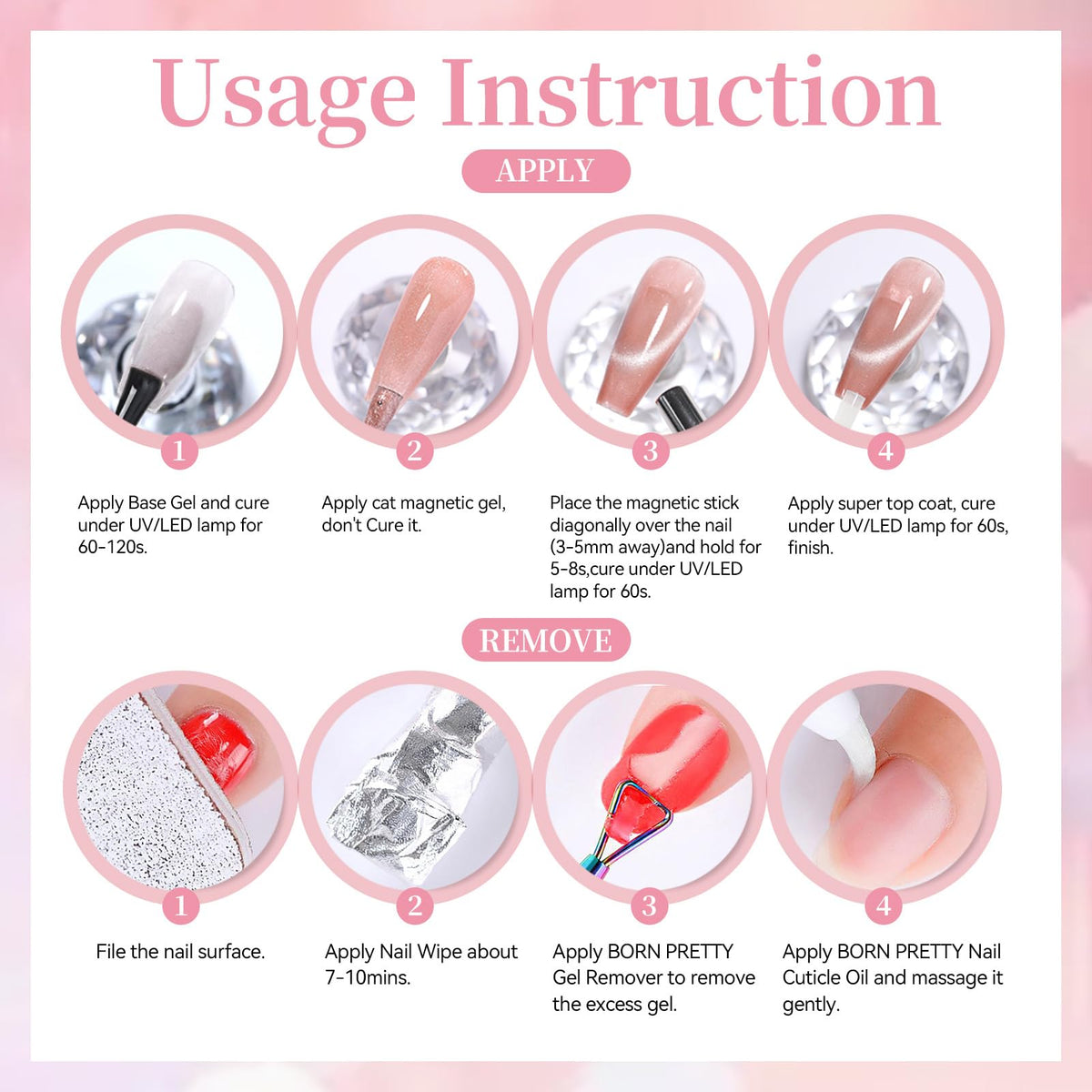 born pretty swatch strip displaying six jelly light-pink colors for selection
