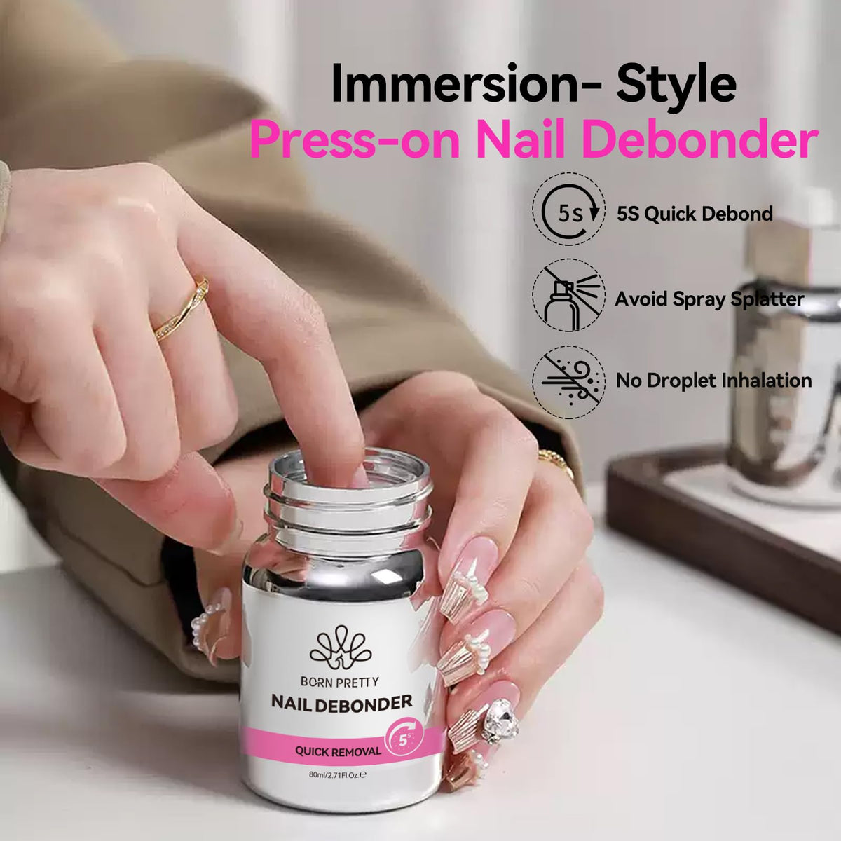 Born Pretty in-use removing press-on nails for easy, safe adhesive release