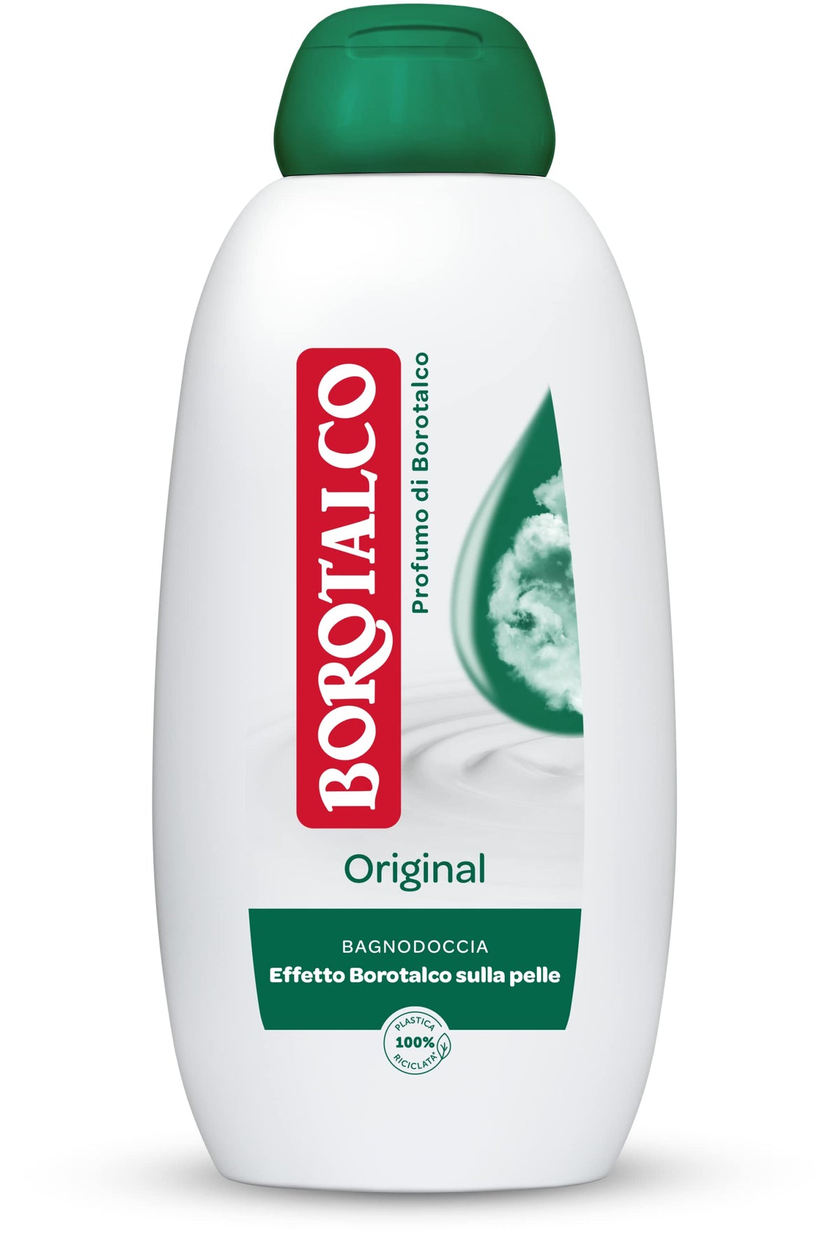 Borotalco front packaging showing bottle and brand, highlights moisturising benefits