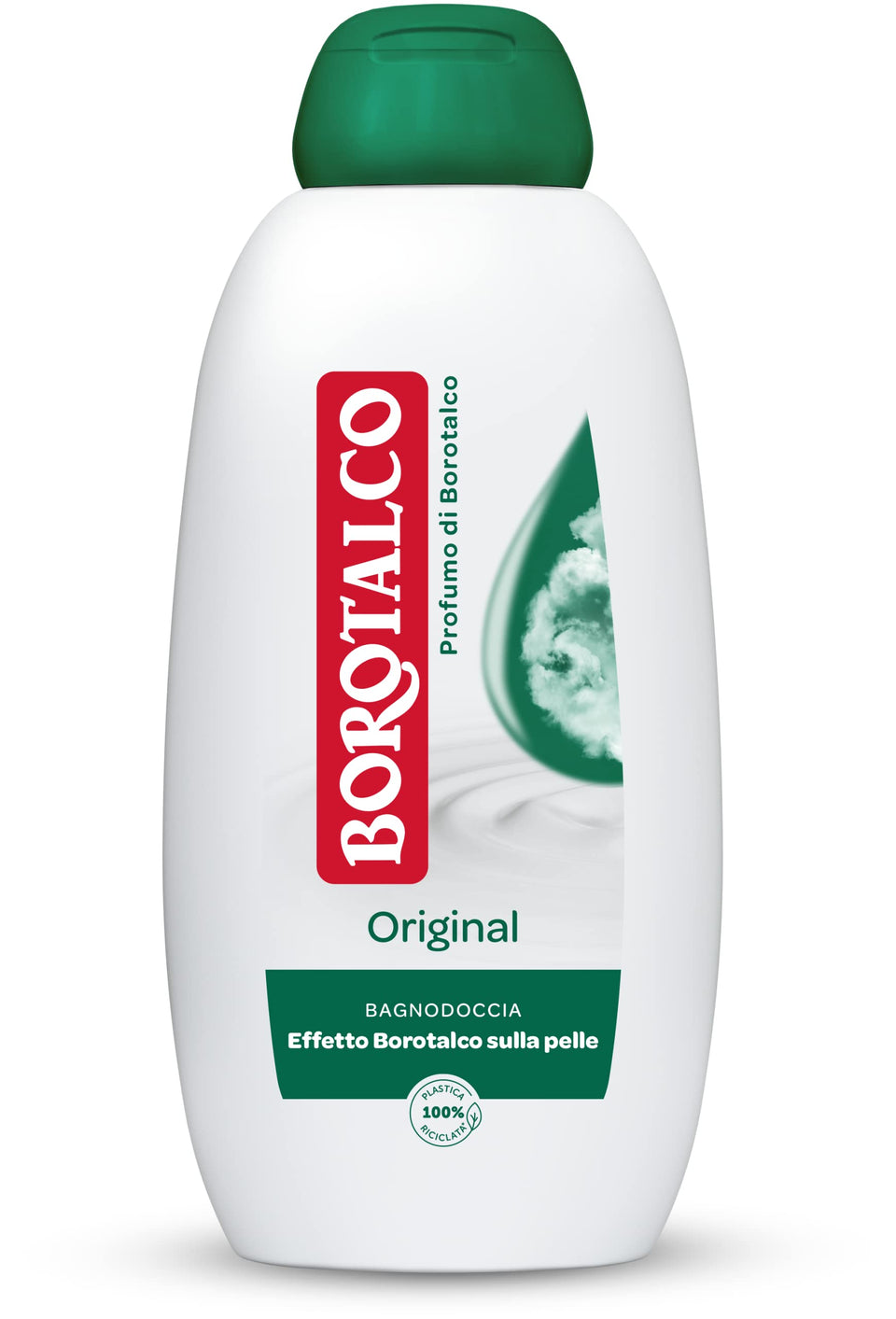 Borotalco front packaging showing bottle and brand, highlights moisturising benefits