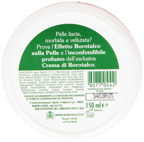 Borotalco cream texture close-up showing smooth, fast-absorbing formula and hydration benefit