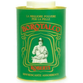 Borotalco powder closeup texture highlighting fine milling and smooth finish benefit