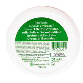 Borotalco cream texture close-up demonstrating quick absorption and smoothness