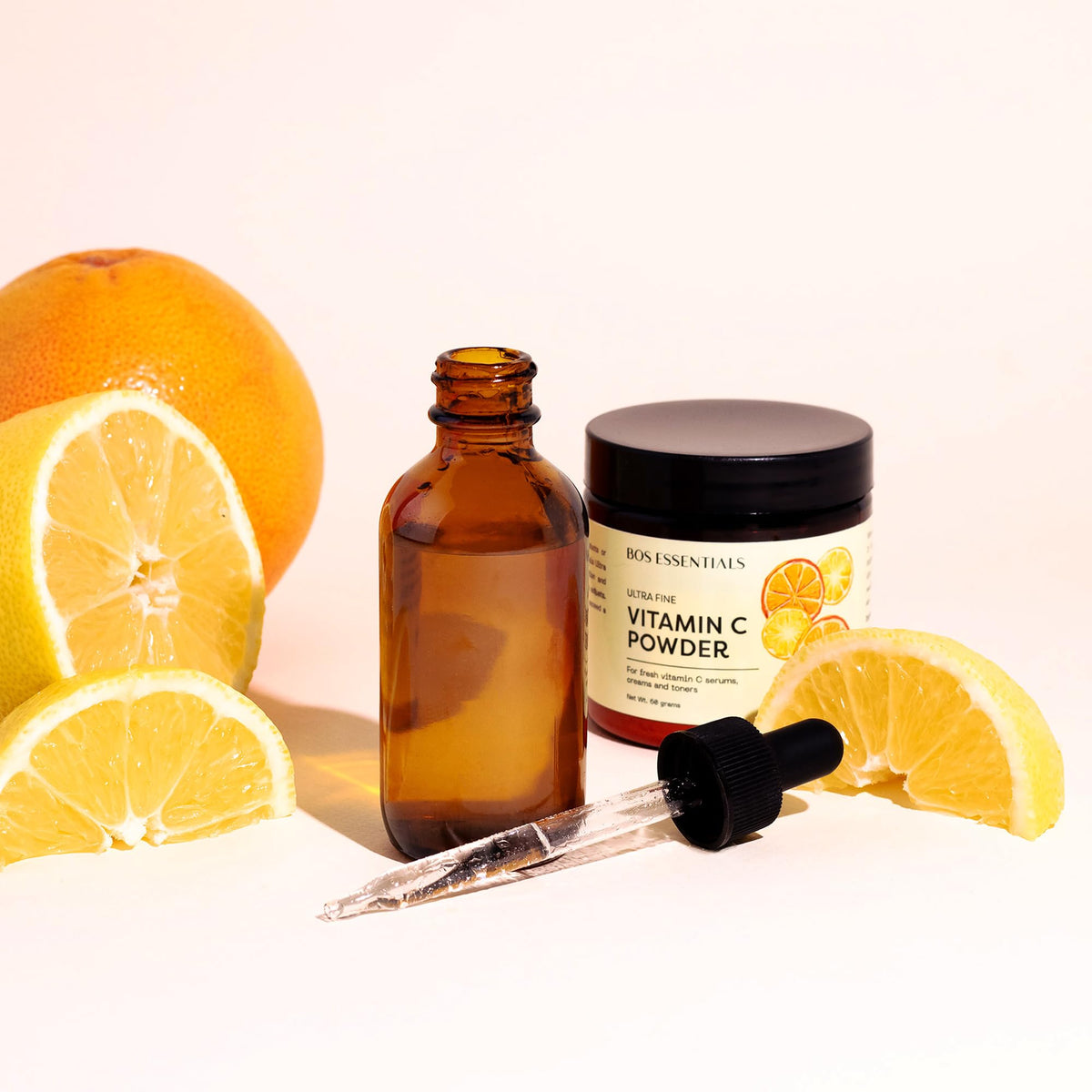 Bos Essentials jar beside mixing ingredients illustrating versatile formulation options
