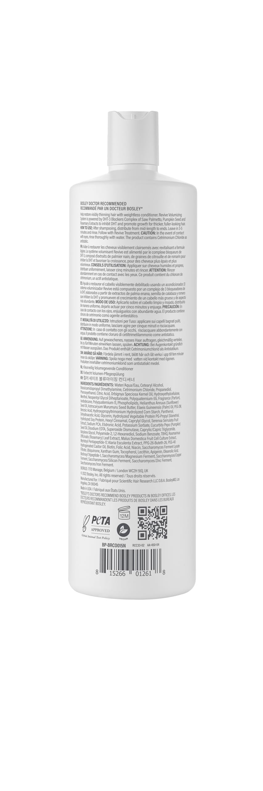 BosleyMD back label close-up listing ingredients and professional recommendation