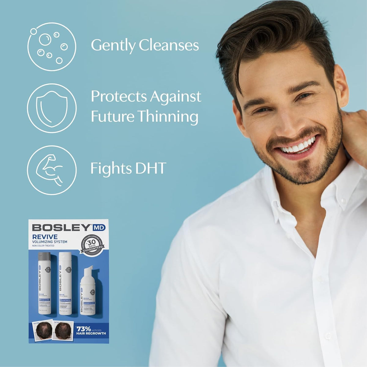 BosleyMD conditioner close-up showing creamy formula for strengthened hair