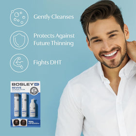 BosleyMD conditioner close-up showing creamy formula for strengthened hair