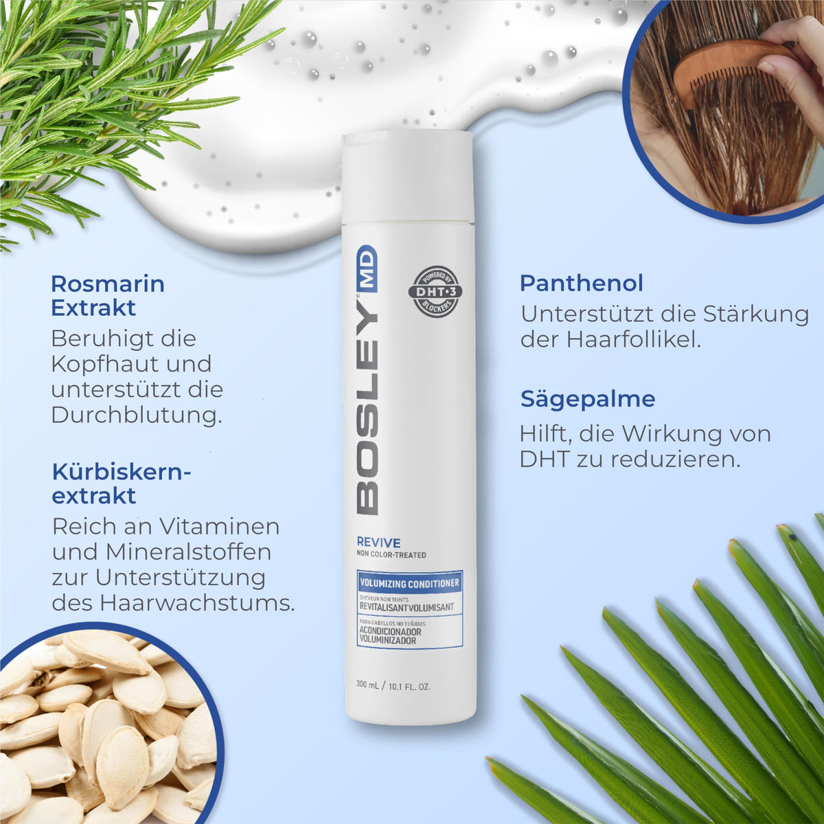 BosleyMD bosrevive ingredient display with saw palmetto emphasizing DHT-blocking support