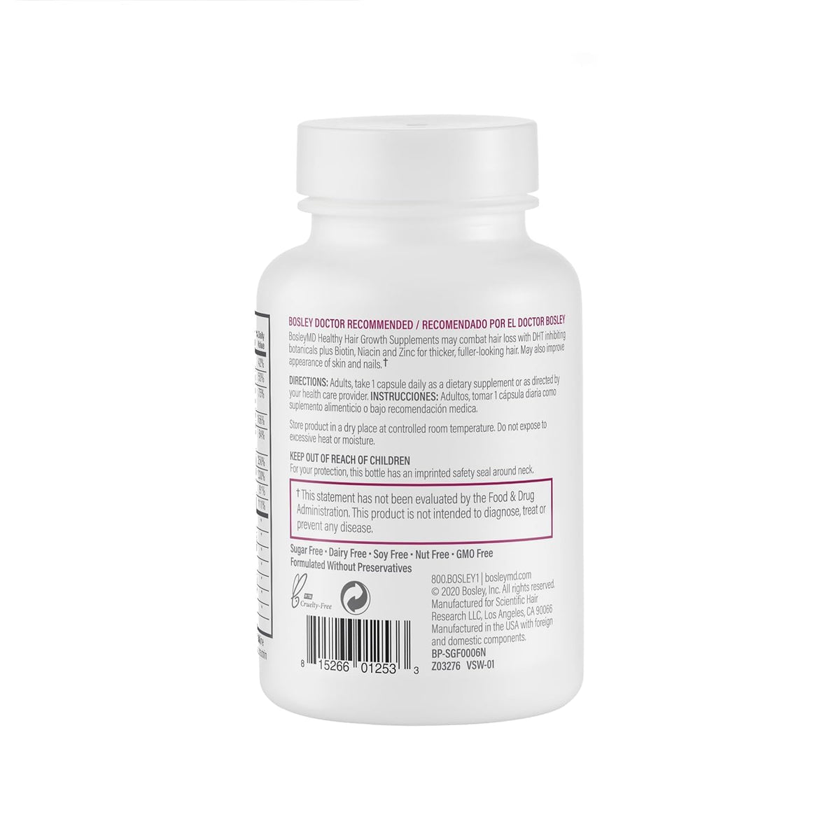 Open BosleyMD bottle with capsules spilling to illustrate serving size and capsule look