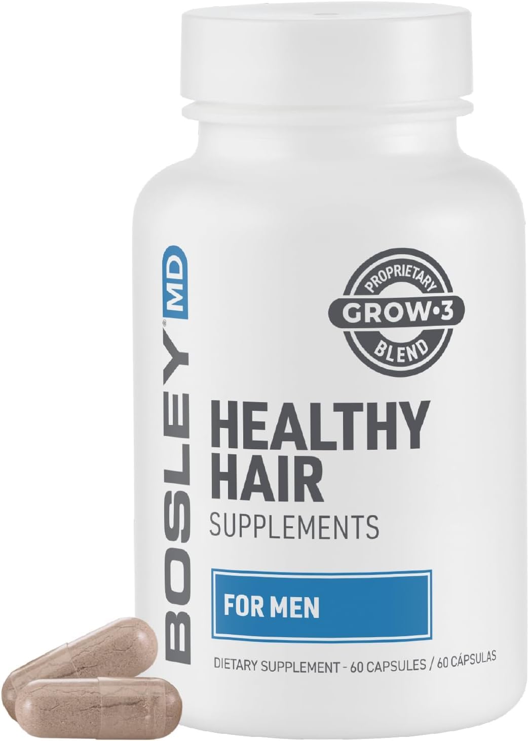 BosleyMD front packaging view showing supplement bottle for clearer hair benefits