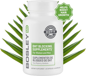 BosleyMD ingredient display with saw palmetto and reishi emphasizing natural support
