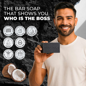 Bossman used as beard wash on facial hair showing cleansing and softening benefit