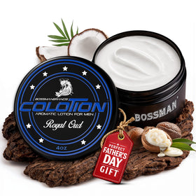 Bossman Colotion front packaging showing product and Royal Oud benefit