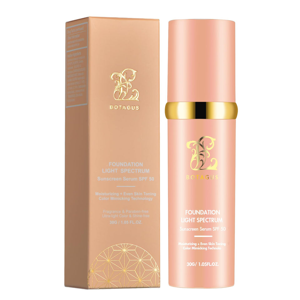 Botagus bottle front label showing product name and SPF50 benefit