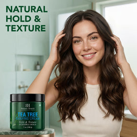 Botanic Hearth before and after hairstyle showing reduced frizz and improved texture
