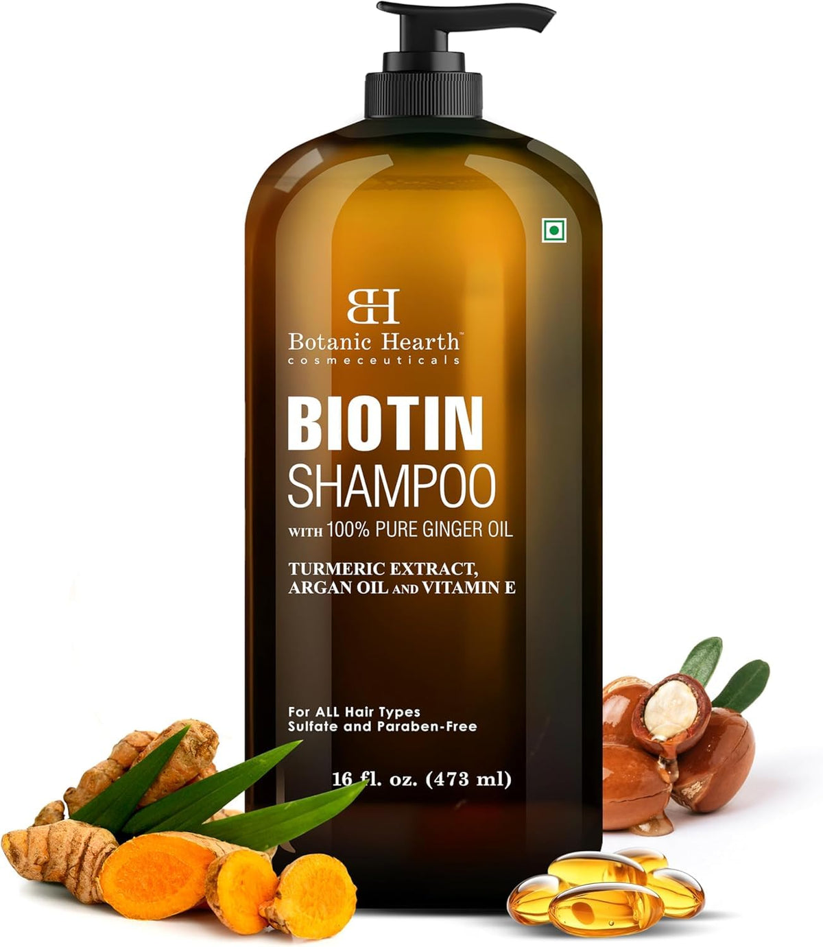 Botanic Hearth shampoo front view showing label and benefits