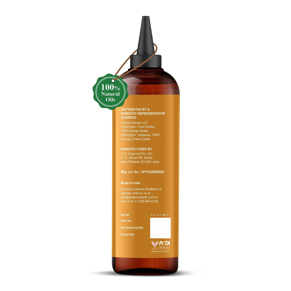 Botanic Hearth bottle held in hand for size and scale, convenient 6.7 fl oz