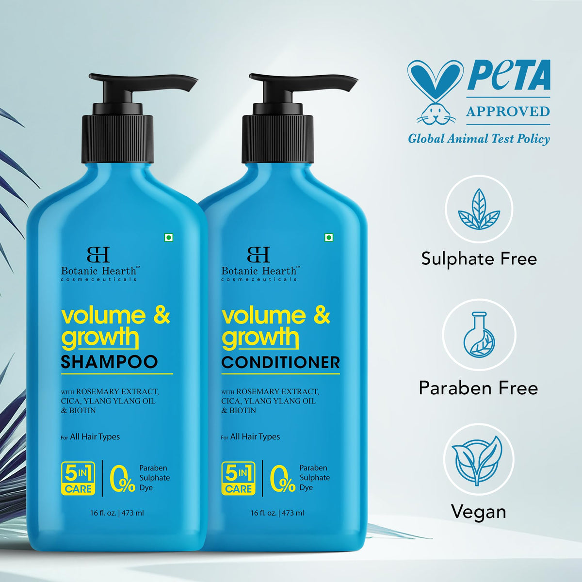 Botanic Hearth bottles held in hand showing 16 fl oz scale and travel-friendly convenience