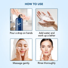 Botanic Hearth face wash in use with rinsed skin, refreshing feel