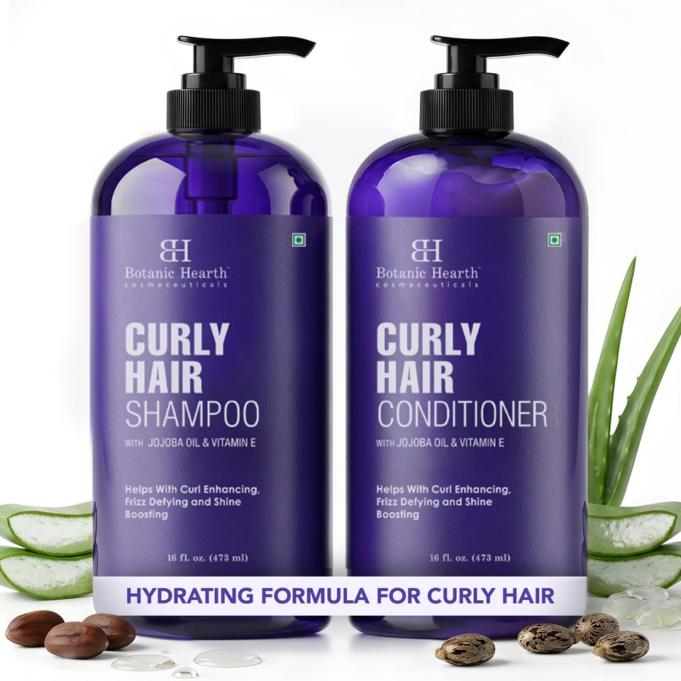 Botanic Hearth front bottles showing curly hair set and clear benefits