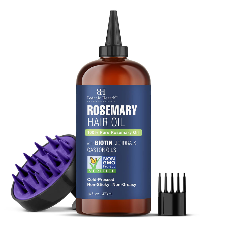 Botanic Hearth front packaging showing rosemary oil benefits and size