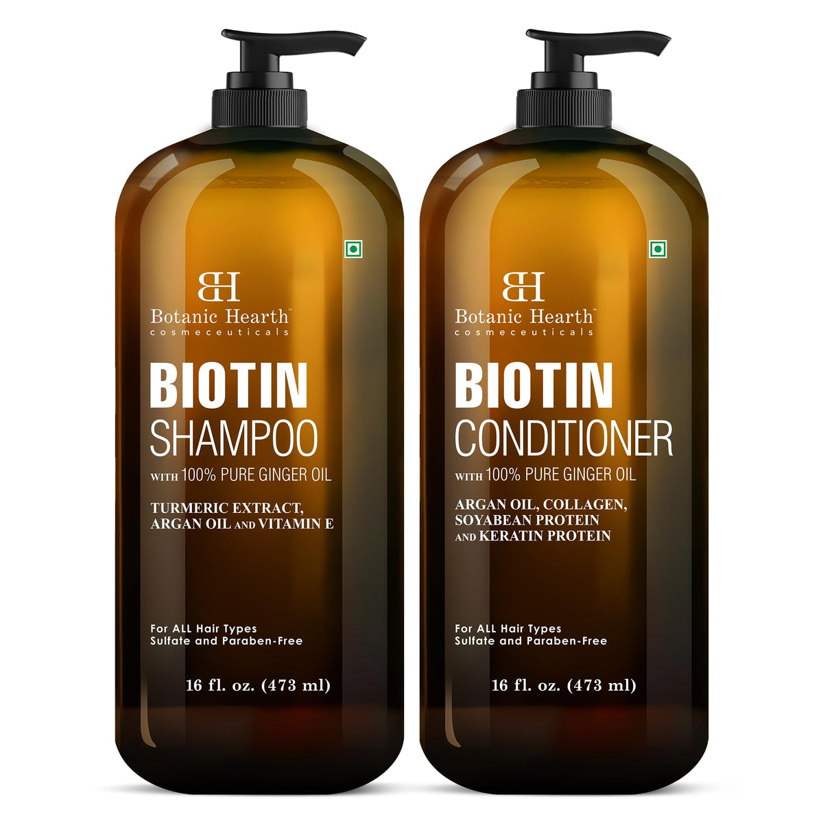 Botanic Hearth front packaging set showing both 16 fl oz bottles and branding benefit