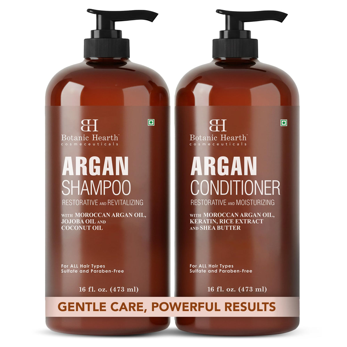 Botanic Hearth front packaging showing shampoo and conditioner benefits