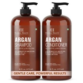 Botanic Hearth front packaging showing shampoo and conditioner benefits