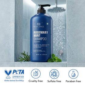 Botanic Hearth shampoo in shower use illustrating refreshing scalp care