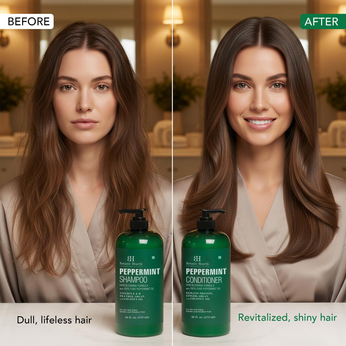 Botanic Hearth ingredient label close-up, emphasizes keratin and botanical blend