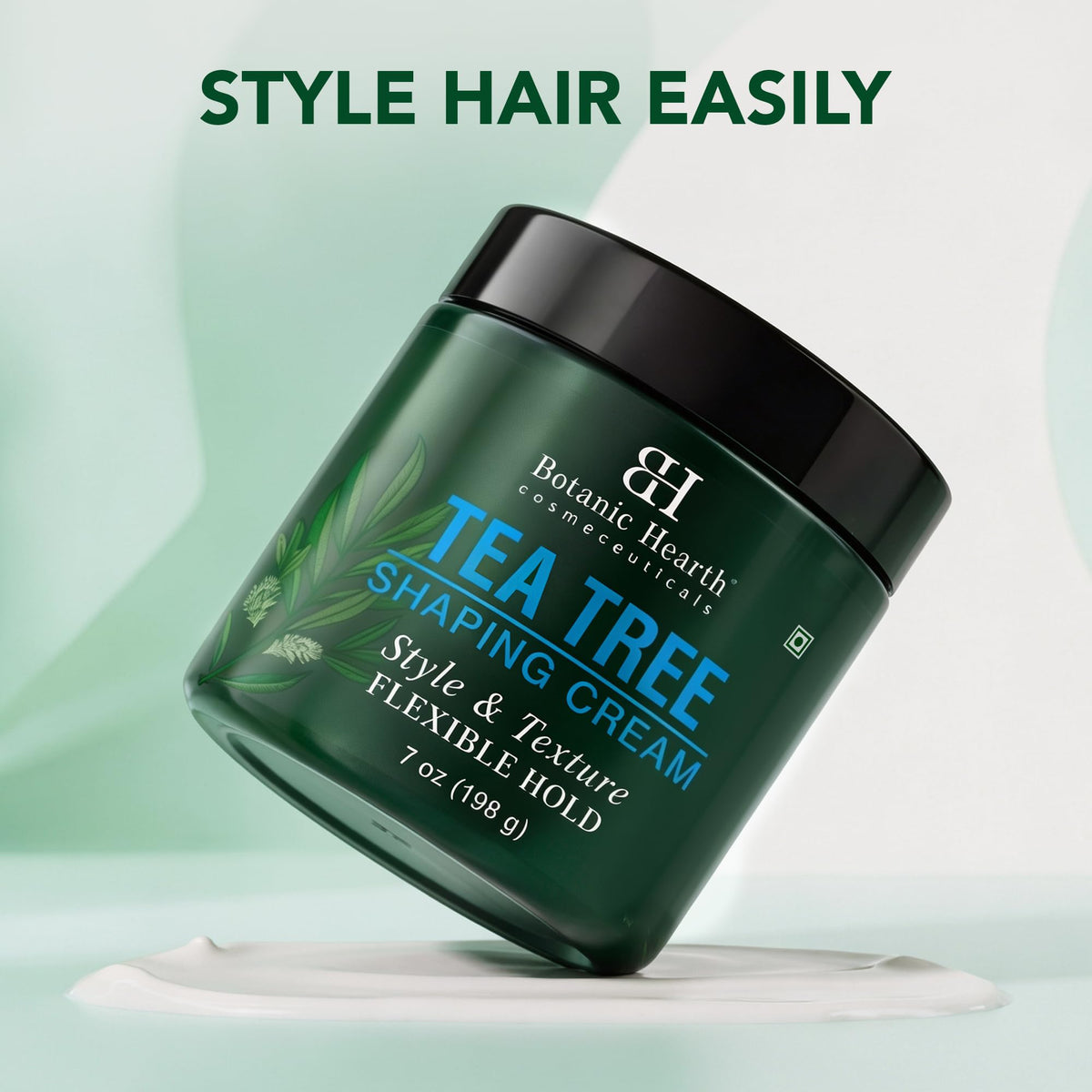 Botanic Hearth ingredient label highlighting tea tree, collagen and biotin benefits