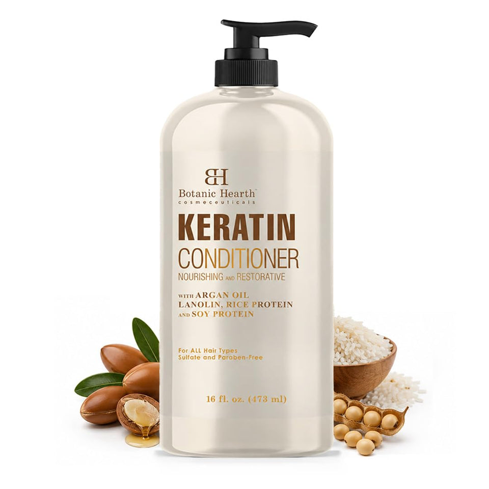 Botanic Hearth front bottle view showing keratin conditioner benefits