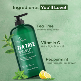 Botanic Hearth label close-up listing tea tree and botanicals