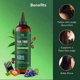 Botanic Hearth label close-up highlighting tea tree and coconut blend benefits