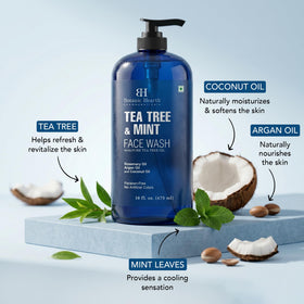 Botanic Hearth mint and tea tree leaves illustrating soothing botanicals