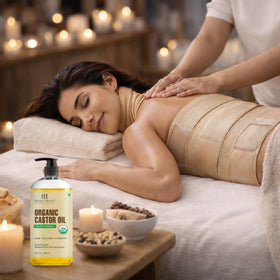 Botanic Hearth oil pouring from bottle showing cold-pressed clarity benefit