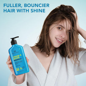 Botanic Hearth pouring shampoo into hand for easy application