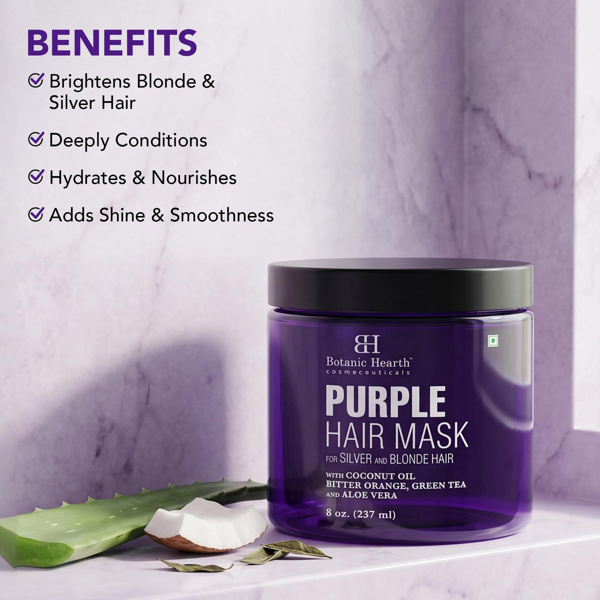 Botanic Hearth open jar showing creamy purple mask texture for toning