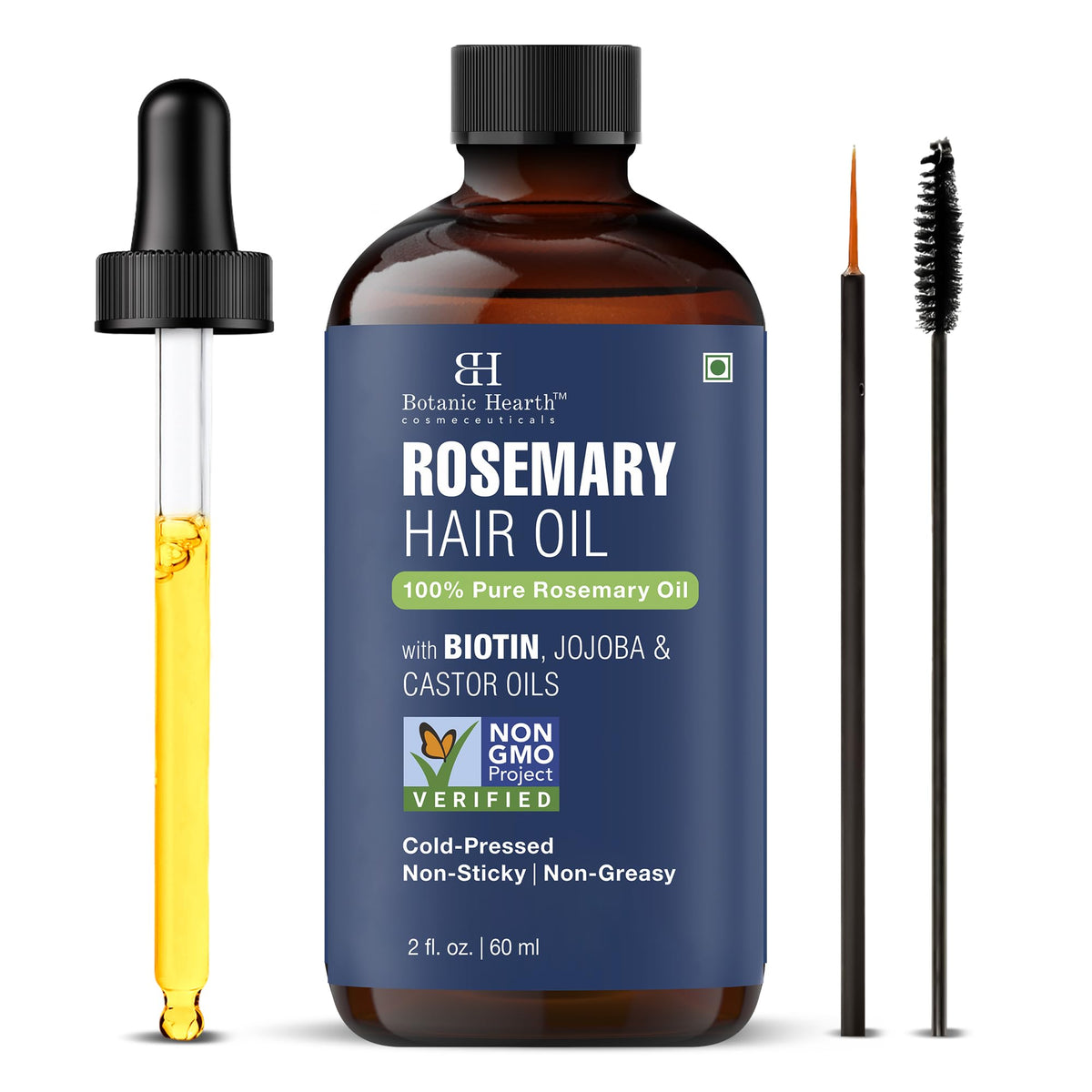 Botanic Hearth rosemary oil front bottle showing label and amber protection benefits